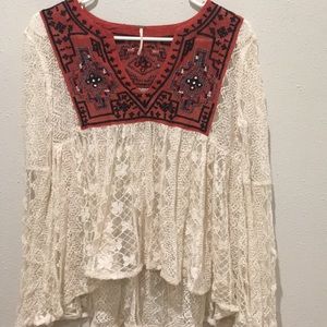 Free People lace embroidered blouse.